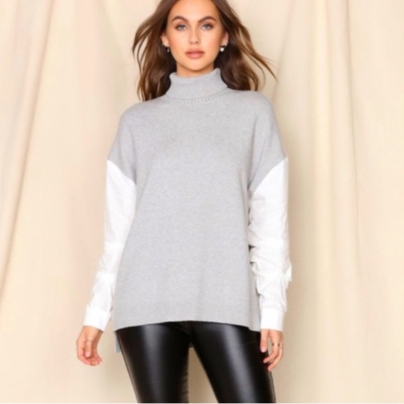 NEW Nova Vintage Turtleneck Grey Turtleneck Sweater White Colton Sleeves Size M - Picture 14 of 14
